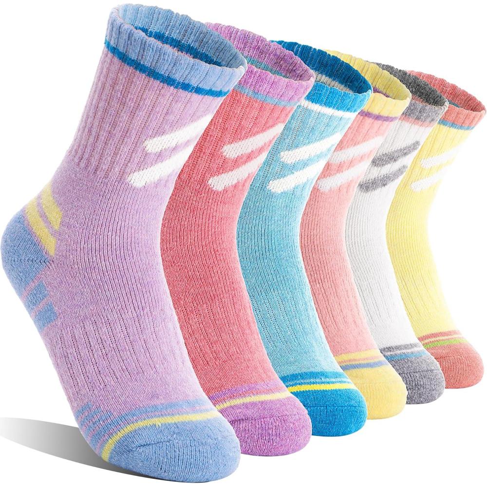 imageKids Merino Wool Hiking Socks Boys Girls Toddler Thermal Winter Warm Thick Cushioned Moisture Wicking Socks 6 PairsColorful Stripes