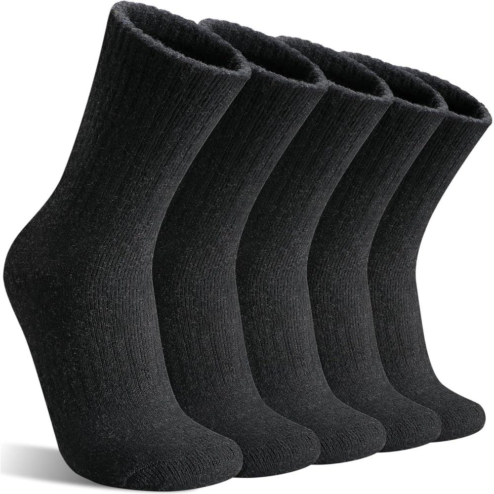 imageMOGGEI 5 Pairs Womens Merino Wool Socks Hiking Warm Winter Thick Thermal Crew Cozy Cabin Ladies Gift Comfy Boot Work SocksBlack B