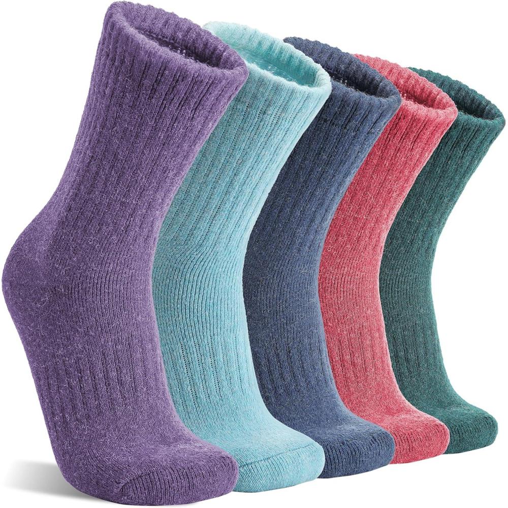 imageMOGGEI 5 Pairs Womens Merino Wool Socks Hiking Warm Winter Thick Thermal Crew Cozy Cabin Ladies Gift Comfy Boot Work SocksColor Series