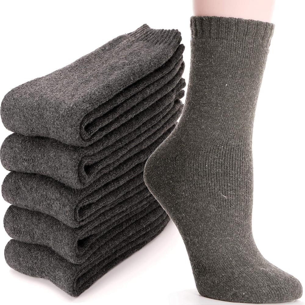 imageMOGGEI 5 Pairs Womens Merino Wool Socks Hiking Warm Winter Thick Thermal Crew Cozy Cabin Ladies Gift Comfy Boot Work SocksGrey Series