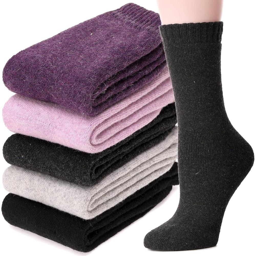 imageMOGGEI 5 Pairs Womens Merino Wool Socks Hiking Warm Winter Thick Thermal Crew Cozy Cabin Ladies Gift Comfy Boot Work SocksSolid Color a