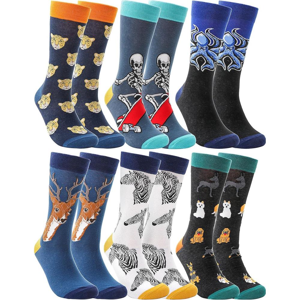 imageMOGGEI Funny Socks for Men Women Fun Cozy Crazy Novelty Fashion Cotton Boot Breathable Printed 6 PairsAnimal Pattern B6 Pairs