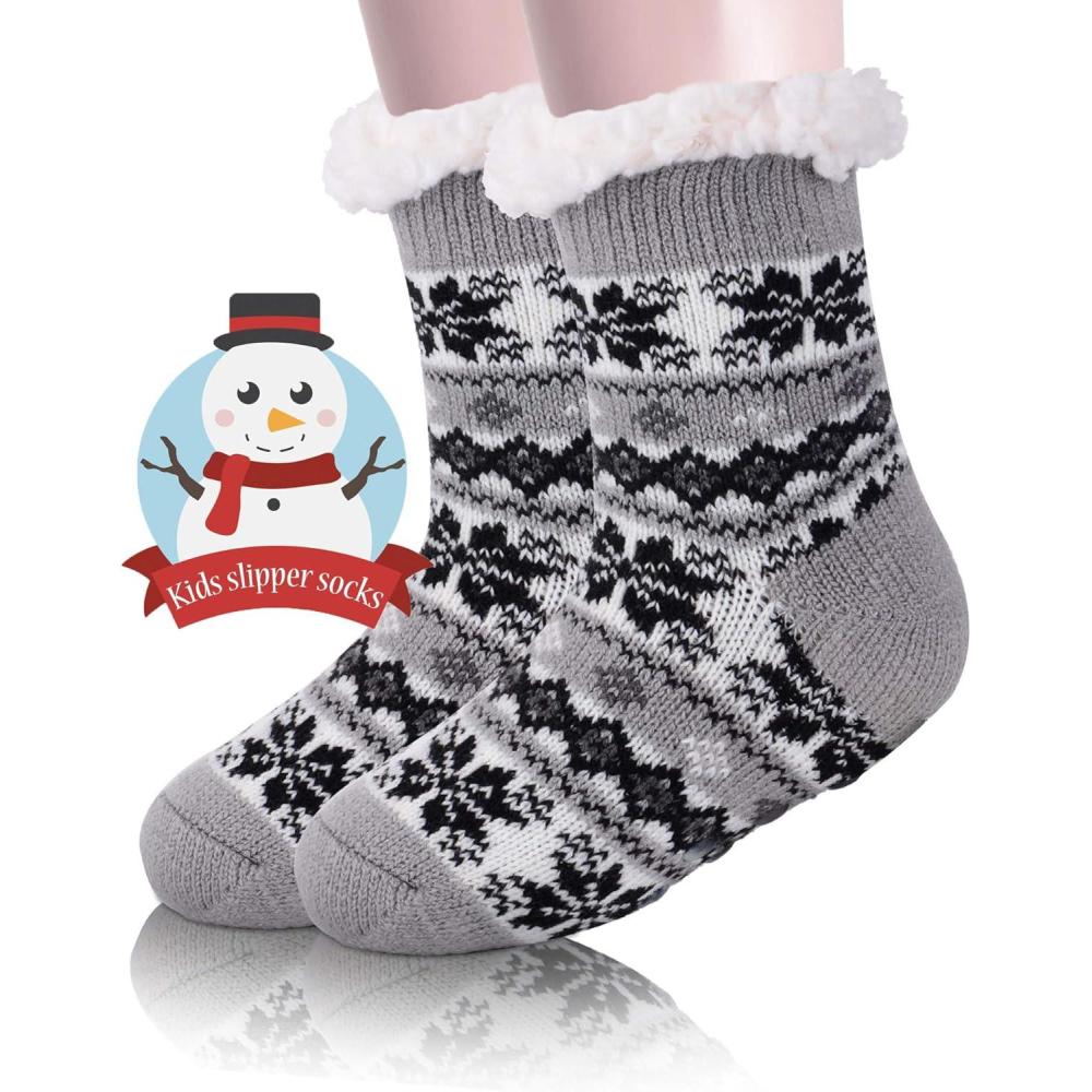 imageMOGGEI Girls Slipper Fuzzy Socks Kids Boys Fluffy Fleece Lined Warm Plush Sherpa Winter Child Home SocksGrey a
