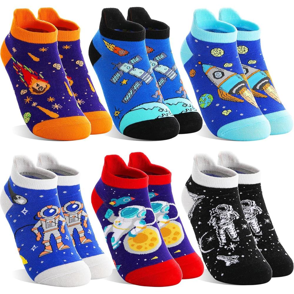 imageMOGGEI Kids Boys Ankle Socks Low Cut No Show Funny Cartoon Fun Cute Novelty Cotton Socks 6 PairsSpace