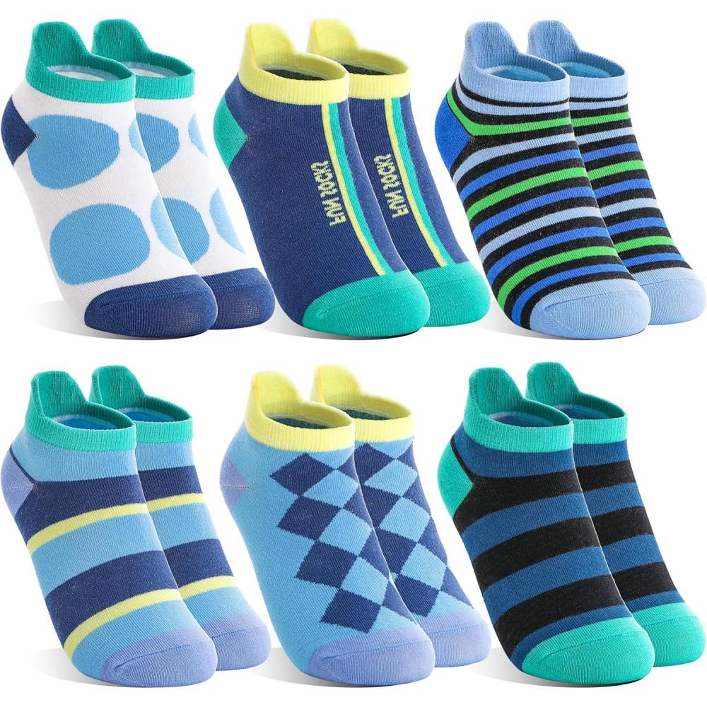 imageMOGGEI Kids Boys Ankle Socks Low Cut No Show Funny Cartoon Fun Cute Novelty Cotton Socks 6 PairsStriped