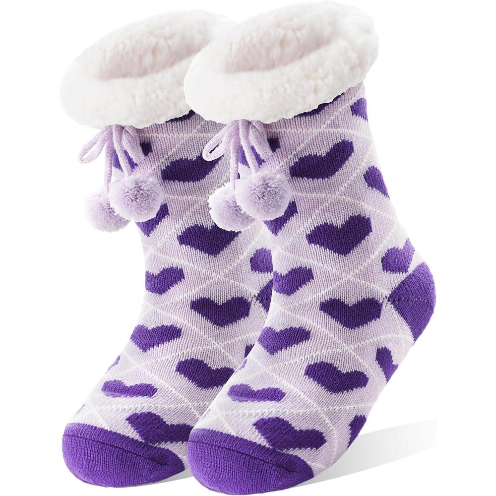 imageMOGGEI Womens Slipper Fuzzy Grips Socks Warm Fluffy Winter Thick Thermal Cozy Plush SocksPurple