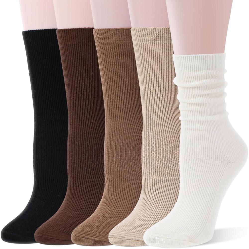 imageThin Merino Wool Boot Socks Warm Winter Cozy Comfy Breathable Work Casual Socks for Women 5 PairsKhakiBeigeBlack