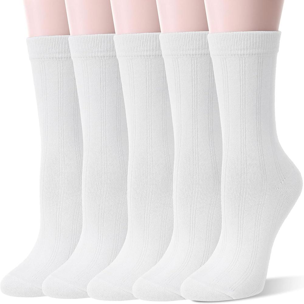 imageThin Merino Wool Boot Socks Warm Winter Cozy Comfy Breathable Work Casual Socks for Women 5 PairsWhite