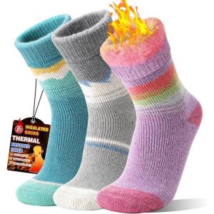 3 Pairs Thermal Warm Socks for Men & Women Thick Winter Extra Warm Insulated Boot Ski Socks for Cold Weather(Blue/White/Purple)