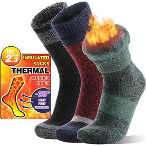 3 Pairs Thermal Warm Socks for Men & Women Thick Winter Extra Warm Insulated Boot Ski Socks for Cold Weather(Green Red Black)