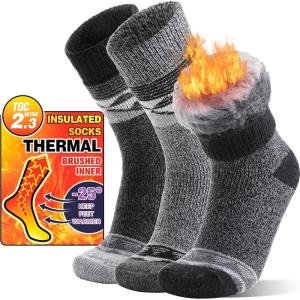 3 Pairs Thermal Warm Socks for Men & Women Thick Winter Extra Warm Insulated Boot Ski Socks for Cold Weather(Nordic Grey)