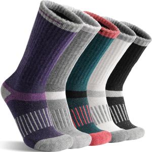 5 Pairs Merino Wool Hiking Socks Warm Thermal Winter Cozy Cushioned Moisture Wicking Socks for Women & Men(Dark Green/Purple/Black/White/Grey)