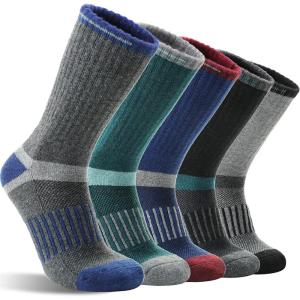 5 Pairs Merino Wool Hiking Socks Warm Thermal Winter Cozy Cushioned Moisture Wicking Socks for Women & Men(Dark Pinstripes a)
