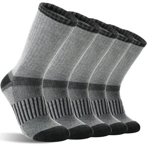 5 Pairs Merino Wool Hiking Socks Warm Thermal Winter Cozy Cushioned Moisture Wicking Socks for Women & Men(Grey)