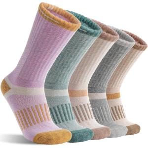 5 Pairs Merino Wool Hiking Socks Warm Thermal Winter Cozy Cushioned Moisture Wicking Socks for Women & Men(Khaki/Purple/Green/Grey)