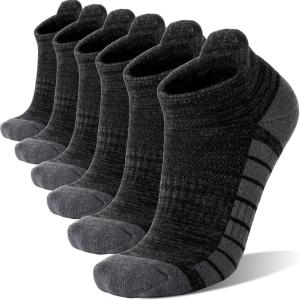 Ankle No Show Running Hiking Athletic Socks Sports Compression Cotton Cushioned Socks 6 Pairs for Women Men(Black Gery)