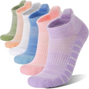 Ankle No Show Running Hiking Athletic Socks Sports Compression Cotton Cushioned Socks 6 Pairs for Women Men(Colorful)