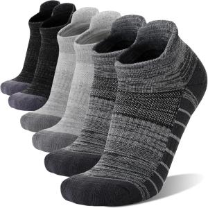 Ankle No Show Running Hiking Athletic Socks Sports Compression Cotton Cushioned Socks 6 Pairs for Women Men(Grey Series)
