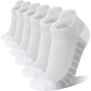 Ankle No Show Running Hiking Athletic Socks Sports Compression Cotton Cushioned Socks 6 Pairs for Women Men(Grey White)