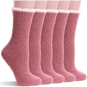 Fuzzy Socks Fluffy Thick Warm Winter Soft Cozy Plush Sleep Home Fleece Cabin Soft House Socks for Women Men(Red Series)
