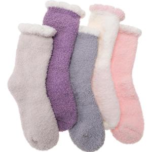 Fuzzy Socks Fluffy Thick Warm Winter Soft Cozy Plush Sleep Home Fleece Cabin Soft House Socks for Women Men(Solid Color C (5 Pairs))