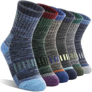 Kids Merino Wool Hiking Socks Boys Girls Toddler Thermal Winter Warm Thick Cushioned Moisture Wicking Socks 6 Pairs(Assorted Stripes)