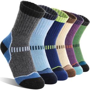 Kids Merino Wool Hiking Socks Boys Girls Toddler Thermal Winter Warm Thick Cushioned Moisture Wicking Socks 6 Pairs(Green/Purple/Grey/Dark Blue/Blue/Beige)