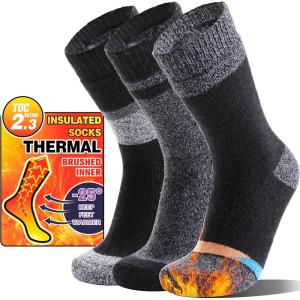 MOGGEI 3 Pairs Thermal Winter Socks for Women & Men Thick Extra Warm Insulated Ski Boot Socks for Cold Weather(Black Grey)