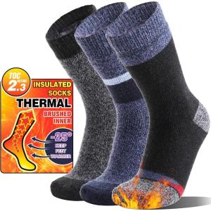 MOGGEI 3 Pairs Thermal Winter Socks for Women & Men Thick Extra Warm Insulated Ski Boot Socks for Cold Weather(Blue Grey)