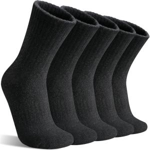 MOGGEI 5 Pairs Womens Merino Wool Socks Hiking Warm Winter Thick Thermal Crew Cozy Cabin Ladies Gift Comfy Boot Work Socks(Black B)