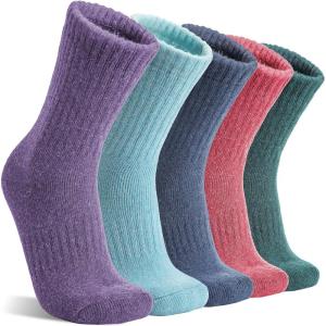 MOGGEI 5 Pairs Womens Merino Wool Socks Hiking Warm Winter Thick Thermal Crew Cozy Cabin Ladies Gift Comfy Boot Work Socks(Color Series)