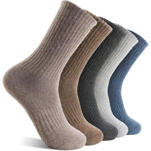 MOGGEI 5 Pairs Womens Merino Wool Socks Hiking Warm Winter Thick Thermal Crew Cozy Cabin Ladies Gift Comfy Boot Work Socks(Dark Grey/Khaki Series/Blue/Grey)