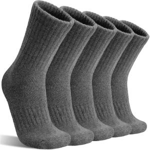 MOGGEI 5 Pairs Womens Merino Wool Socks Hiking Warm Winter Thick Thermal Crew Cozy Cabin Ladies Gift Comfy Boot Work Socks(Grey)