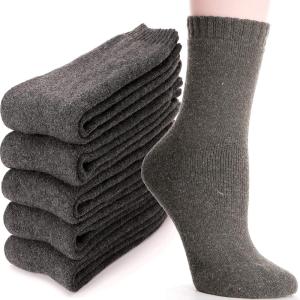 MOGGEI 5 Pairs Womens Merino Wool Socks Hiking Warm Winter Thick Thermal Crew Cozy Cabin Ladies Gift Comfy Boot Work Socks(Grey Series)