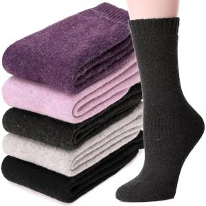 MOGGEI 5 Pairs Womens Merino Wool Socks Hiking Warm Winter Thick Thermal Crew Cozy Cabin Ladies Gift Comfy Boot Work Socks(Solid Color a)