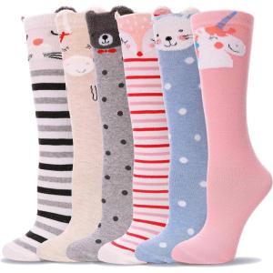 MOGGEI 6 Pairs Kids Girls Knee High Socks Gift Long Crazy Silly Tall Funny Boot Cute Animal Child Fun Socks(Animal C)