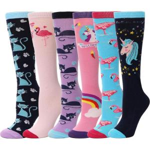 MOGGEI 6 Pairs Kids Girls Knee High Socks Gift Long Crazy Silly Tall Funny Boot Cute Animal Child Fun Socks(Animal F)