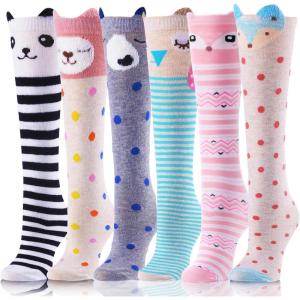 MOGGEI 6 Pairs Kids Girls Knee High Socks Gift Long Crazy Silly Tall Funny Boot Cute Animal Child Fun Socks(Animal a)