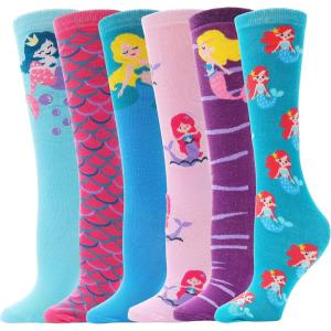 MOGGEI 6 Pairs Kids Girls Knee High Socks Gift Long Crazy Silly Tall Funny Boot Cute Animal Child Fun Socks(Mermaid)