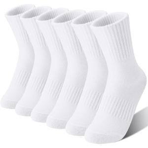 MOGGEI Boys Kids Girls Athletic Socks Basketball Sport Youth Crew Cotton Breathable Outdoor Socks 6 Pairs(White)