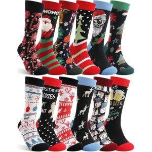 MOGGEI Funny Socks for Men Women Fun Cozy Crazy Novelty Fashion Breathable Printed Cotton Boot Socks(Christmas Style(12 Pairs))