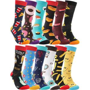 MOGGEI Funny Socks for Men Women Fun Cozy Crazy Novelty Fashion Breathable Printed Cotton Boot Socks(Fast Food A（12 Pairs）)
