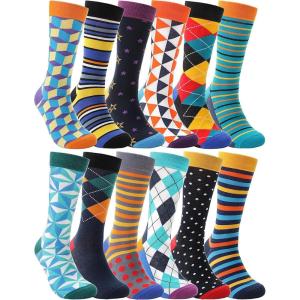 MOGGEI Funny Socks for Men Women Fun Cozy Crazy Novelty Fashion Breathable Printed Cotton Boot Socks(Striped – Diamond（12 Pairs）)