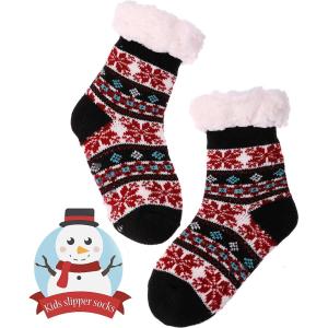 MOGGEI Girls Slipper Fuzzy Socks Kids Boys Fluffy Fleece Lined Warm Plush Sherpa Winter Child Home Socks(Black)