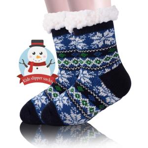 MOGGEI Girls Slipper Fuzzy Socks Kids Boys Fluffy Fleece Lined Warm Plush Sherpa Winter Child Home Socks(Blue a)