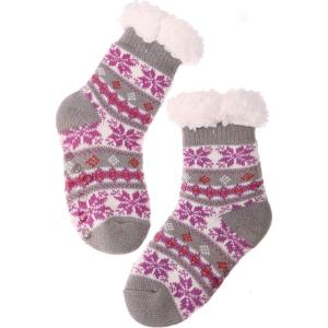 MOGGEI Girls Slipper Fuzzy Socks Kids Boys Fluffy Fleece Lined Warm Plush Sherpa Winter Child Home Socks(Grey)