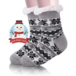 MOGGEI Girls Slipper Fuzzy Socks Kids Boys Fluffy Fleece Lined Warm Plush Sherpa Winter Child Home Socks(Grey a)