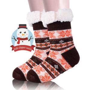 MOGGEI Girls Slipper Fuzzy Socks Kids Boys Fluffy Fleece Lined Warm Plush Sherpa Winter Child Home Socks(Orange a)
