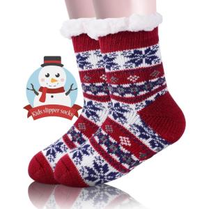 MOGGEI Girls Slipper Fuzzy Socks Kids Boys Fluffy Fleece Lined Warm Plush Sherpa Winter Child Home Socks(Red a)