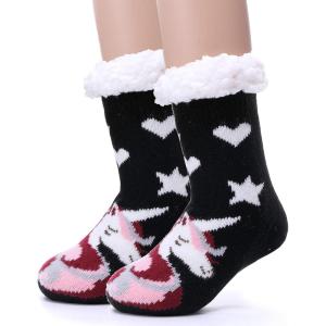 MOGGEI Girls Slipper Fuzzy Socks Kids Boys Fluffy Fleece Lined Warm Plush Sherpa Winter Child Home Socks(Unicorn B-black)